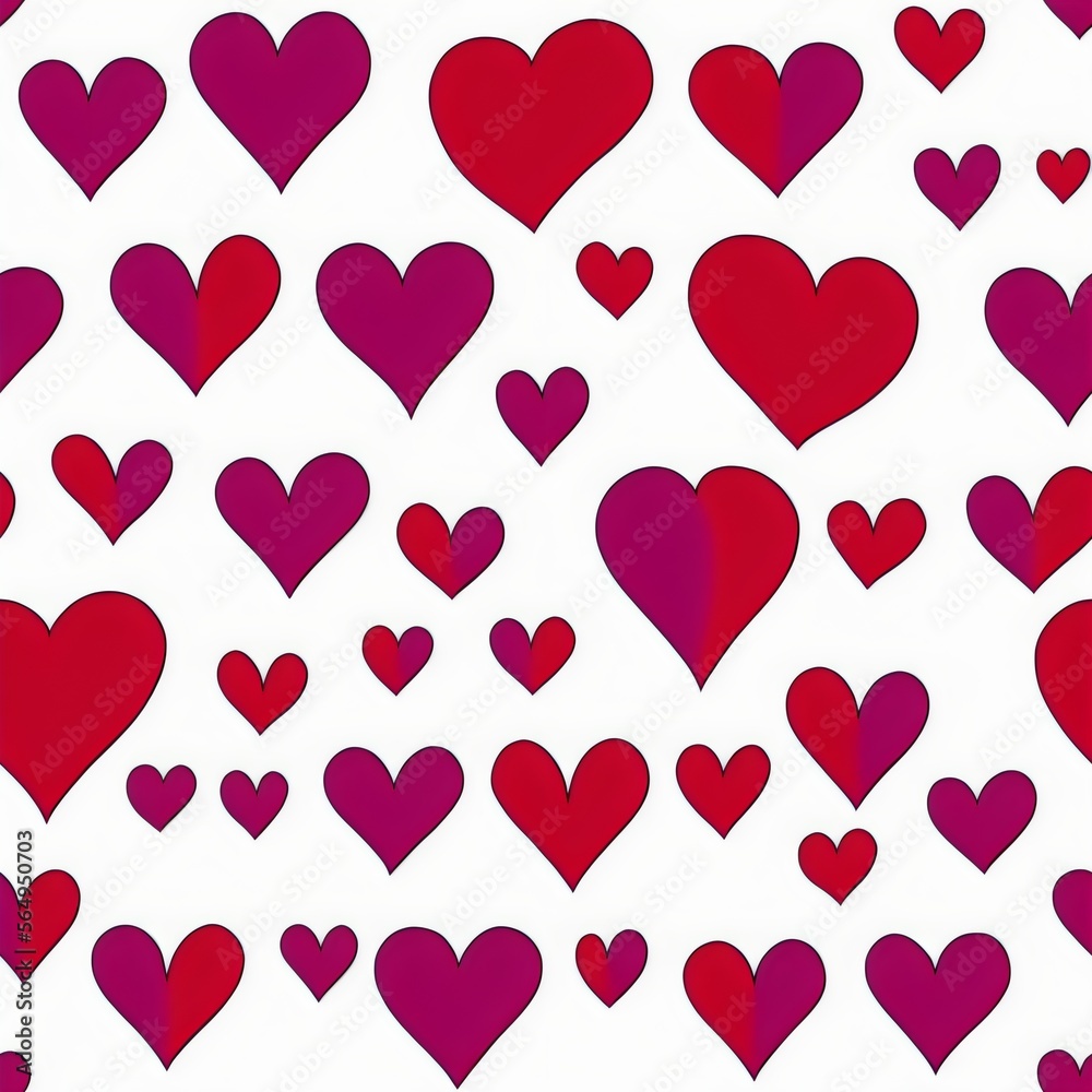 Background hand drawn, seamless hearts pattern, tileable Valentine texture asset, part of Hearts_Textures_Collection, Generative AI