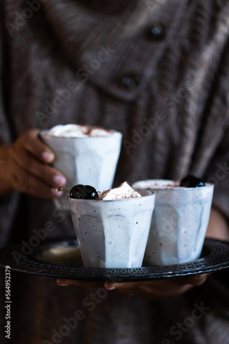 Winter themed Luxardo Cherry Hot Chocolate