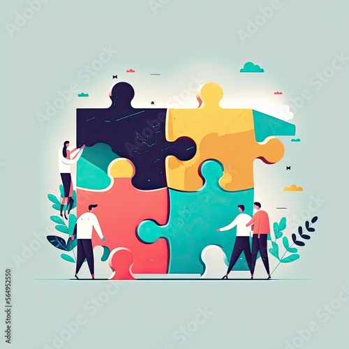 Business people with puzzle pieces, Generative AI