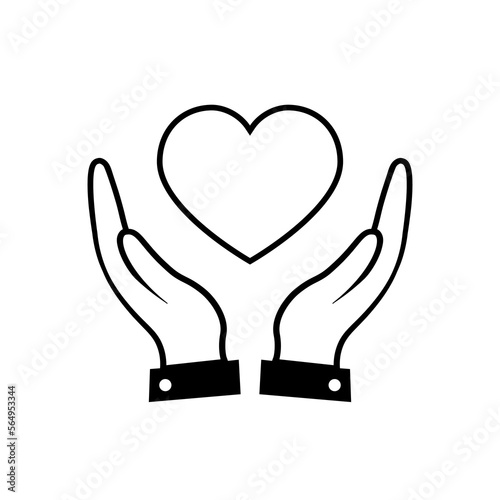 Care icon in flat style. Heart in hands symbol in black Heart health linear icon isolated on white background Simple care line abstract icon Vector illustration for graphic design, Web, UI, mobile app