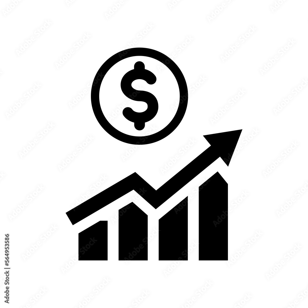 Increase money growth icon in flat style. Progress marketing symbol in black. Dollar infographic icon on white. Simple abstract icon in black. Vector illustration for graphic design, Web, app, UI Increase money growth icon in flat style. Progress marketing symbol in black. Dollar infographic icon on white. Simple abstract icon in black. Vector illustration for graphic design, Web, app, UI