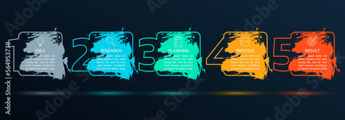 5 step chart design. Five options process diagram with outline icons. Timeline info graphic. Modern layout, business presentation template. Vector illustration.