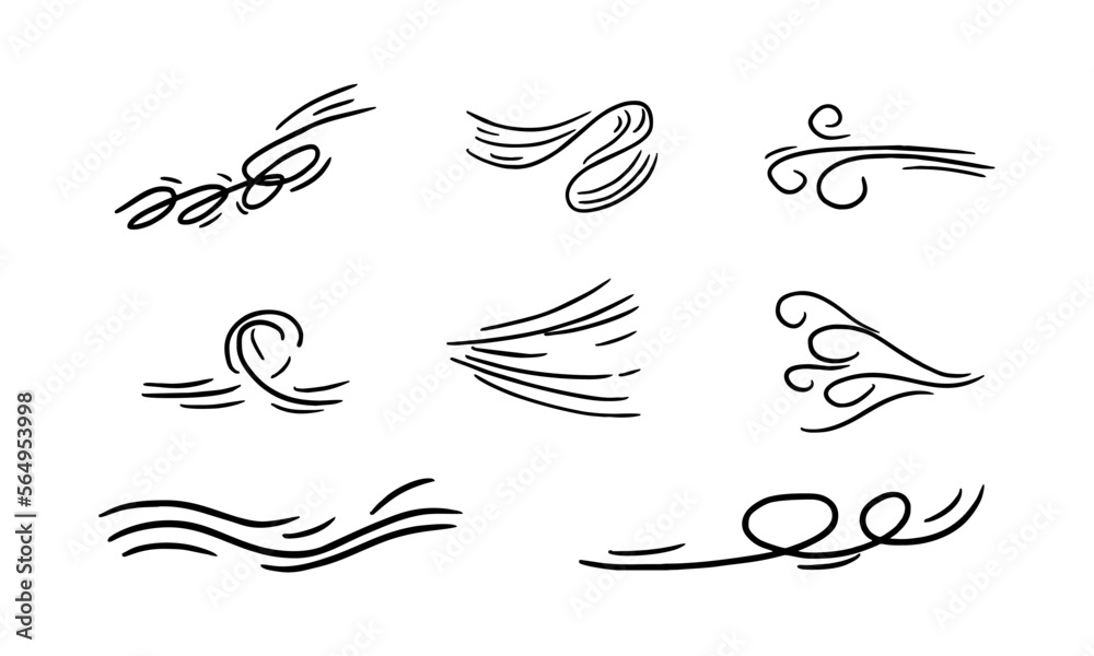 Wind weather and environment, nature icon set. Natural movement of the