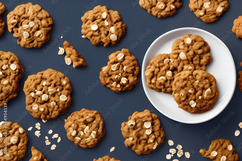 Illustration of oatmeal coconut cookies, generative ai Illustration of oatmeal coconut cookies, generative ai