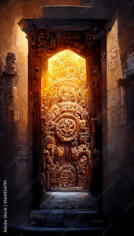 carved mayan door magical atmosphere Generative AI Content by Midjourney
