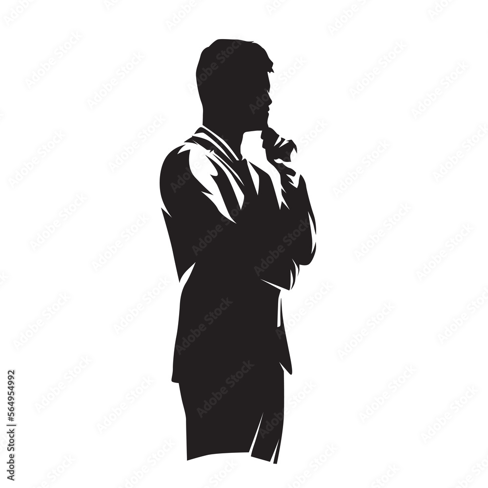 Business man thinking, isolated vector silhouette