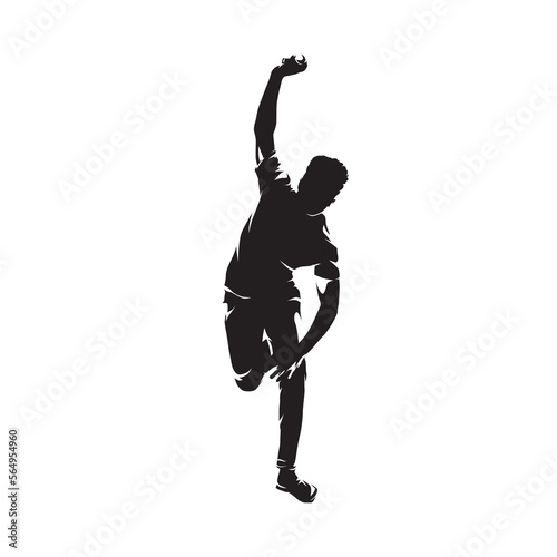 Cricket player throwing ball, isolated vector silhouette
