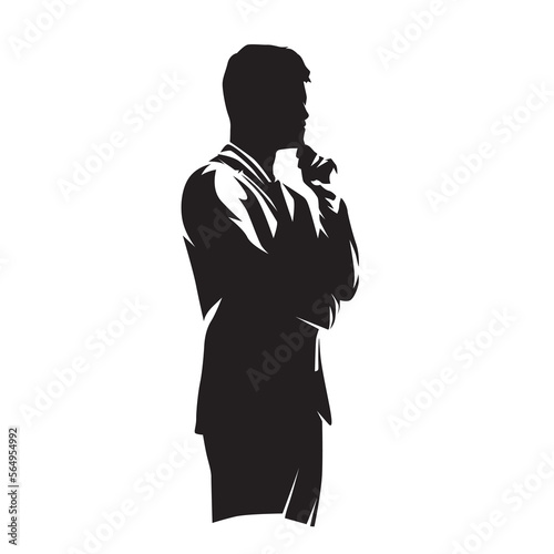 Business man thinking, isolated vector silhouette