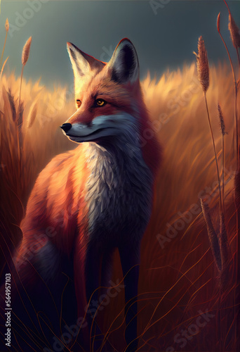 A fox standing in a field of tall grass