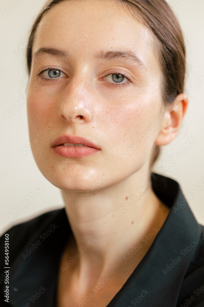 Portrait Of A Brunette Woman In Black Shirt Portrait Of A Brunette Woman In Black Shirt