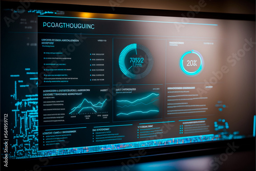   digital dashboard in 2023 against blue hologram. Artificial intelligence (AI), support for machine learning to accelerate business growth. Futuristic technology trend concept
