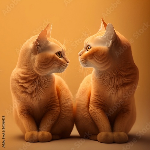 Two orange cats sitting together looking fall in love, made with generative AI photo