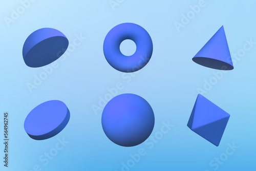 Geometric 3d shapes in blue