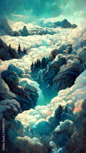 The view above the clouds illustration Generative AI Content by Midjourney