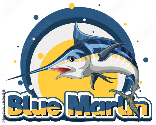 Blue marlin fish logo with carton character