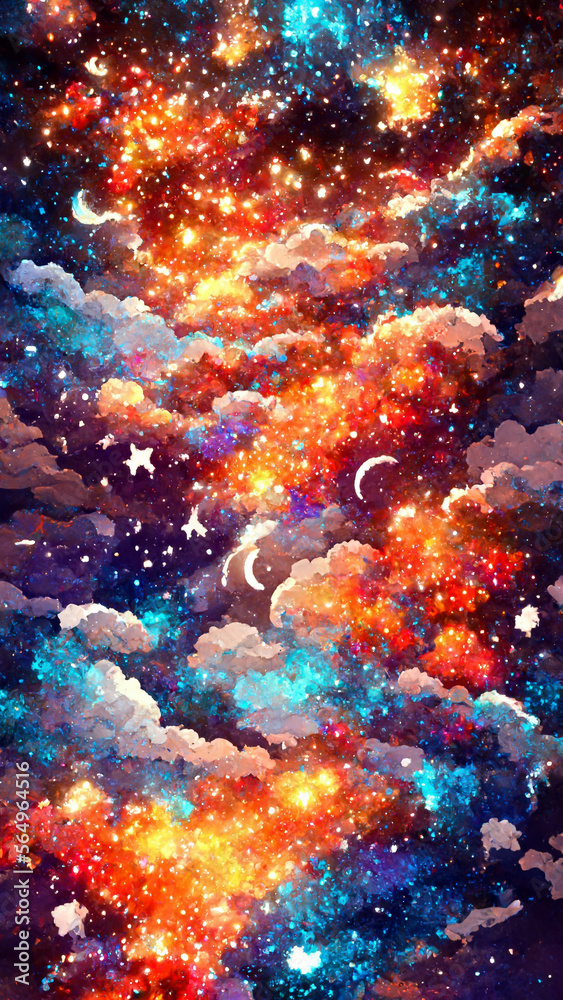 Pixel art night starry sky. background illustration Generative AI Content by Midjourney