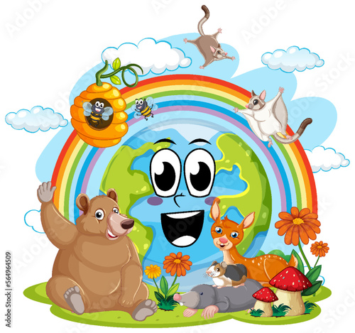 Cartoon planet earth with cute animals