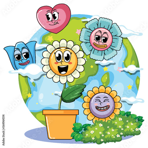 Earth globe with funny cartoon characters