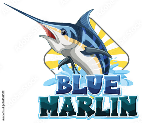 Blue marlin fish logo with carton character