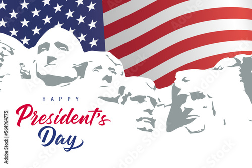 Happy Presidents Day with Mount Rushmore and flag USA. President's Day background design. Vector illustration photo
