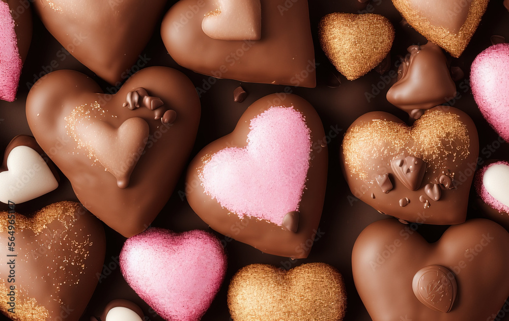 Illustration of heart shaped chocolate, valentines day, Generative AI Illustration of heart shaped chocolate, valentines day, Generative AI
