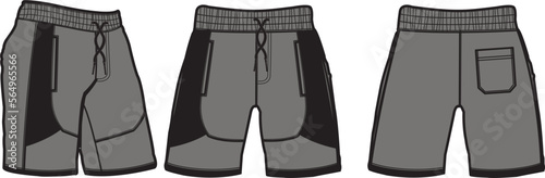 short fashion flat sketch template, Bermuda Shorts Template, Vector Illustration of pant, Men's fashion shorts front and back view