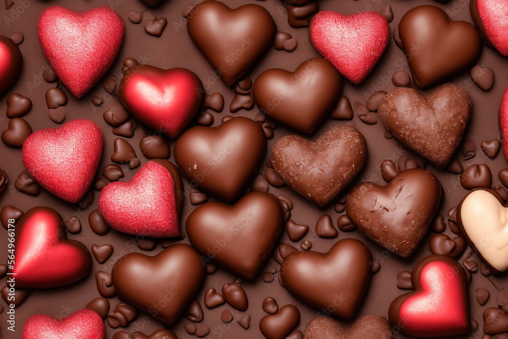 Obraz premium Illustration of heart shaped chocolate, valentines day, Generative AI