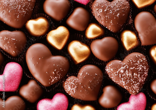 Illustration of heart shaped chocolate, valentines day, Generative AI