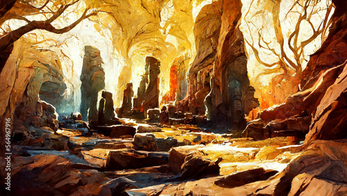 Wall paintings in caves concept background illustration Generative AI Content by Midjourney