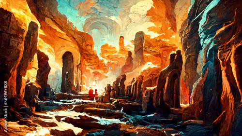 Wall paintings in caves concept background illustration Generative AI Content by Midjourney