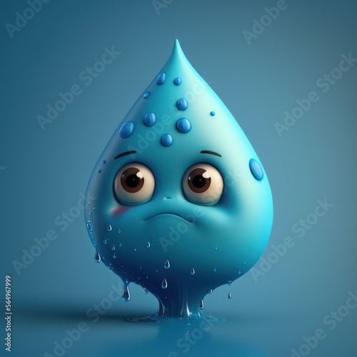 An unhappy drop of water character, Generative AI