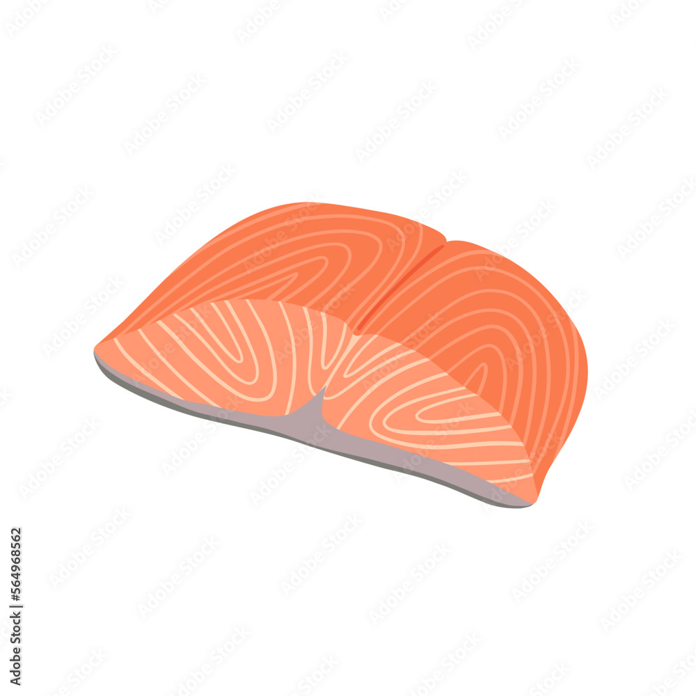 Big piece of fresh salmon. Traditional element of Asian cuisine. Vector clipart. Big piece of fresh salmon. Traditional element of Asian cuisine. Vector clipart.