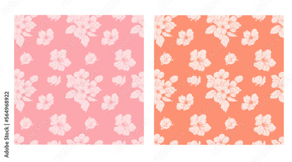 Drawn apple blossom. Spring. The first flowers. Tree. Spring flowers. Apple tree. Set. Holidays. Invitations. Wedding. Set of floral patterns. Seamless vector pattern. Drawn apple blossom. Spring. The first flowers. Tree. Spring flowers. Apple tree. Set. Holidays. Invitations. Wedding. Set of floral patterns. Seamless vector pattern.