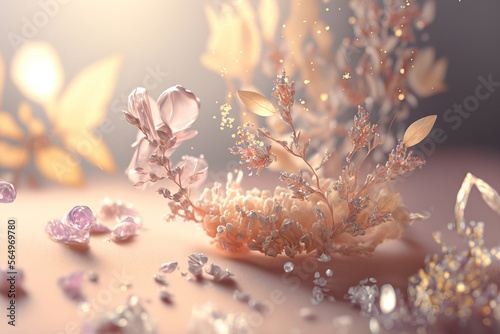 Crystal 3d rendering of flowers, abstract 3d rendering © Moon