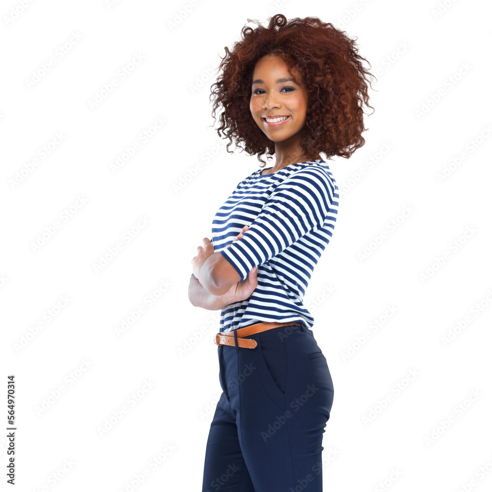 A beautiful young african woman standing with her hands crossed isolated on a PNG background. A beautiful young african woman standing with her hands crossed isolated on a PNG background.