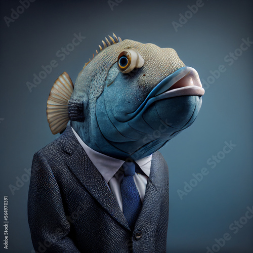 portrait of fish in suit.