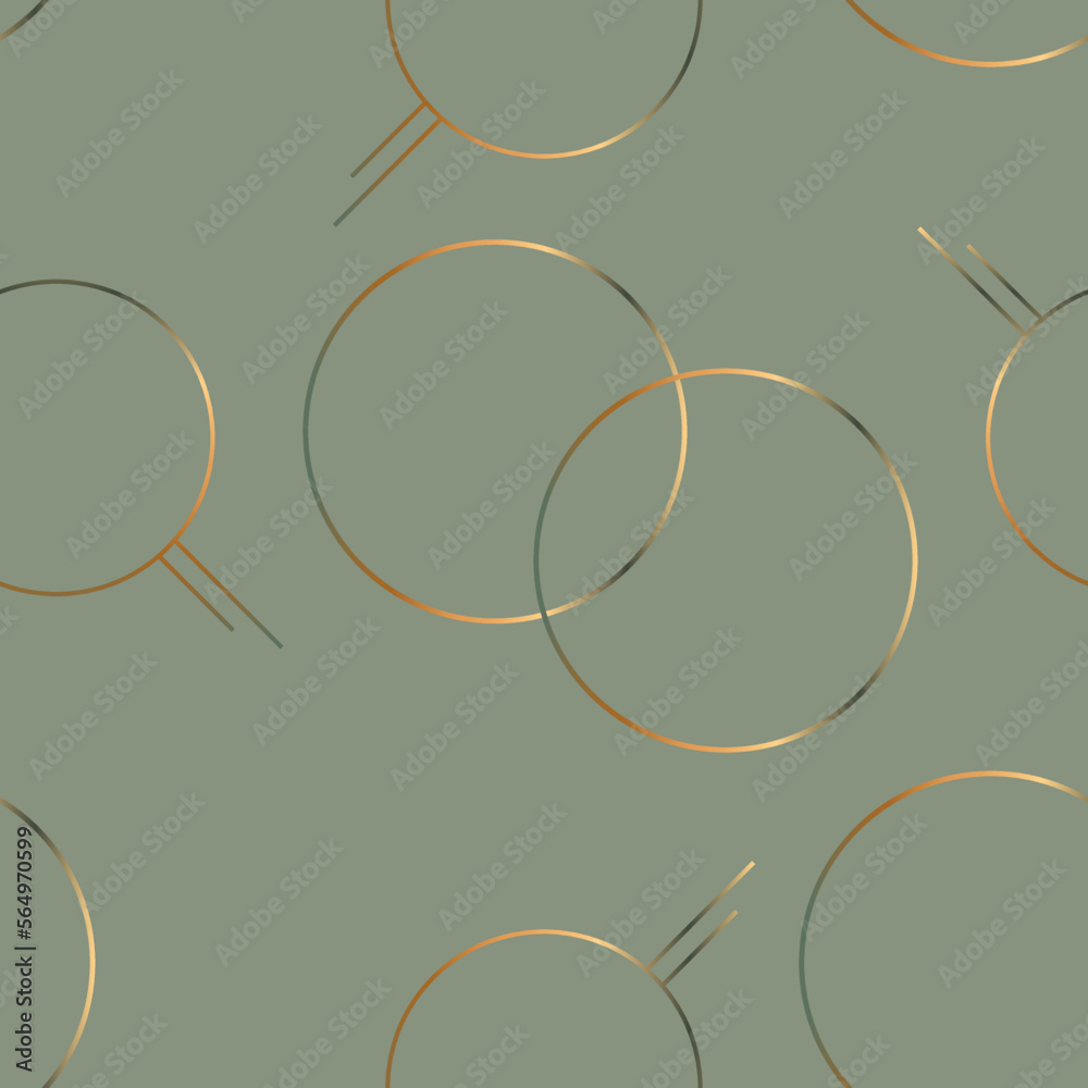 Elegant seamless geometric vector pattern with circles on sage green background. Luxury design with golden metallic gradient shapes is perfect for stationery, wallpaper, wrapping paper, cards Elegant seamless geometric vector pattern with circles on sage green background. Luxury design with golden metallic gradient shapes is perfect for stationery, wallpaper, wrapping paper, cards