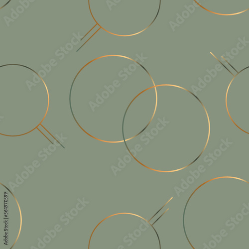 Elegant seamless geometric vector pattern with circles on sage green background. Luxury design with golden metallic gradient shapes is perfect for stationery, wallpaper, wrapping paper, cards