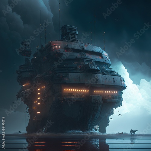 Fotografia A huge battleship ship in the middle of the open sea
