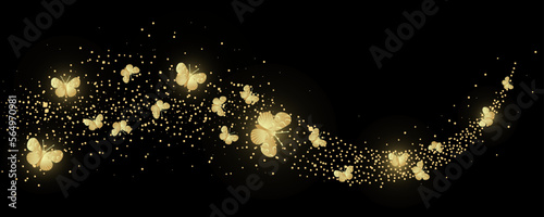 Photography Golden confetti shiny glittering wave with butterfly