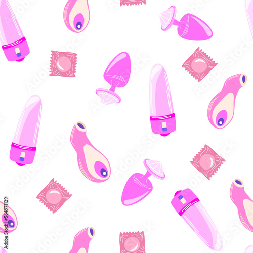 Vibrators seamless pattern. Adult sex toys. Erotica excitement for adult male female.  Vector cartoon illustration isolated on the white background. 