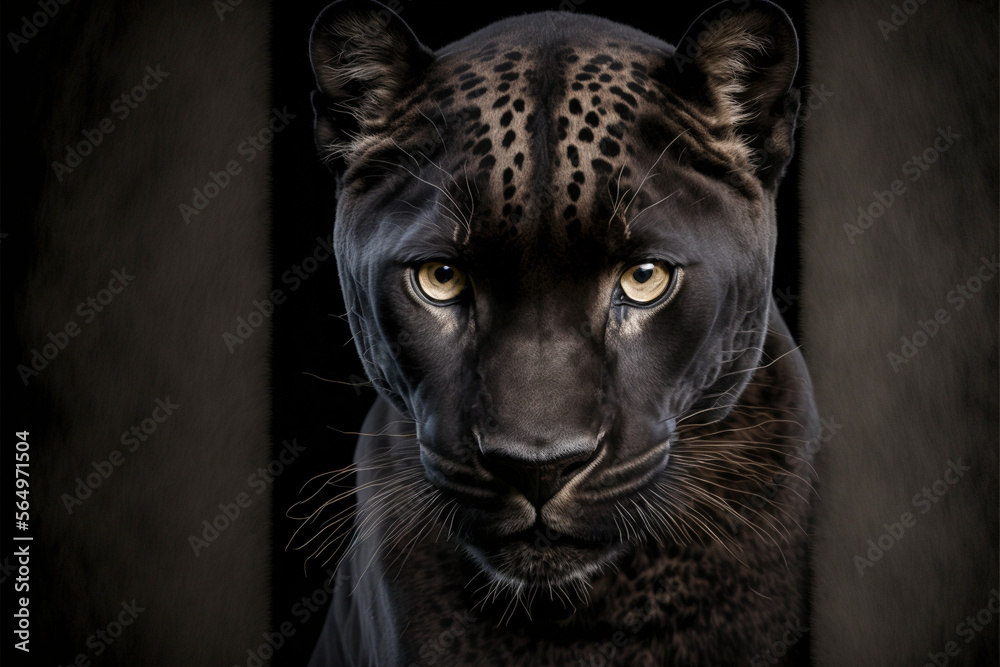 Black panther watercolor illustration isolated on black background. ai generative.