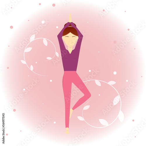 Girl, yoga, vrikshasana, sport Women, vector