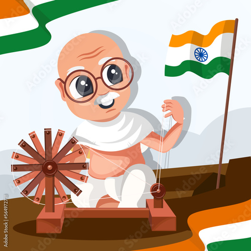 Martyr's Day, or Shaheed Diwas, is celebrated in memory of Mahatma Gandhi, pays tribute to the revolutionaries of India. Avtar vector character design. Charkha idol, spinning wheel vector. Bapu. photo