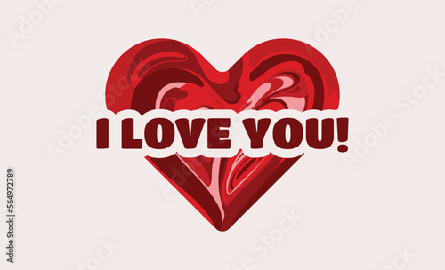 Valentine's card or banner. Vector scarlet heart made of colourful drips with a declaration of love 
