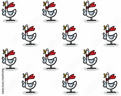 Seamless background with cartoon elegant goose and red scarf.