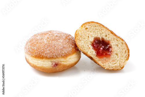 Filled doughnut with red jam isolated