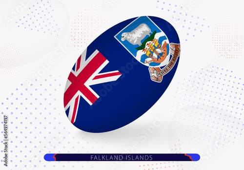 Rugby ball with the flag of Falkland Islands on it. Equipment for rugby team of Falkland Islands. photo