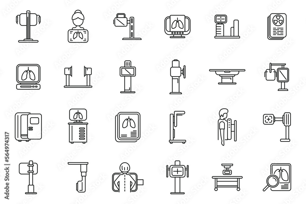 Fluorography icons set outline vector. Man lung. Health body