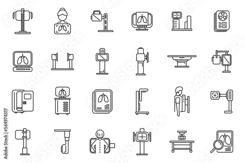 Fluorography icons set outline vector. Man lung. Health body